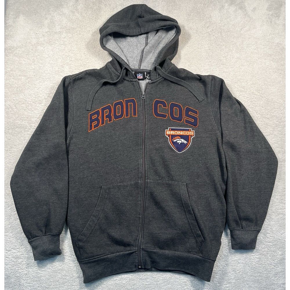 Vintage Y2K NFL Denver Broncos Hoodie Mens M Charcoal Gray Stitched Full Zip